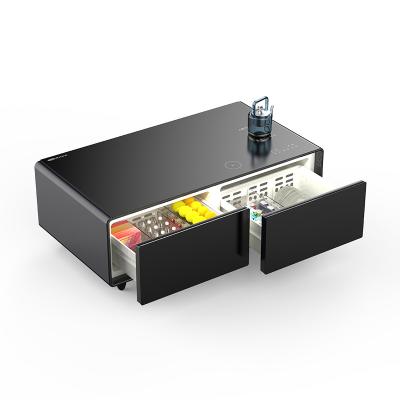 China Tabla de doble puerta inteligente personalizada Mini Bar Cestuario de nevera con mesa de café multifuncional en venta