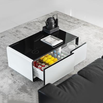 China Wood Grain Refrigerator Table with Tea Boiler Living Room Furniture Wireless Charger for sale