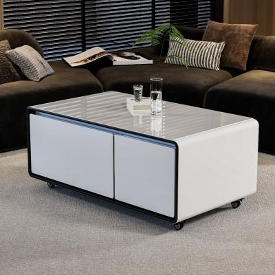 China Drahtloses Aufladen Moderne Smart Coffee Table mit Kühlschrank und gehärtetem Glas zu verkaufen