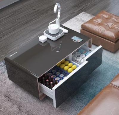 China Customized Modern Metal Glass TV Console Cabinet Office Table with Wireless Charger for sale