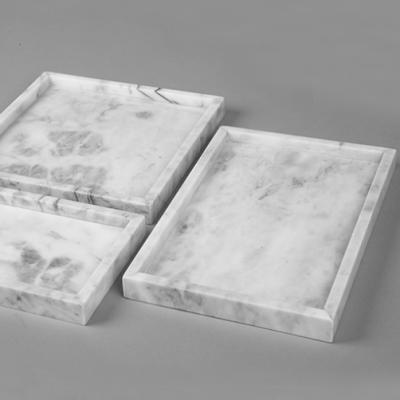 China Easy Clean StoneMarkt Polished Natural White Marble Serving Tray for sale