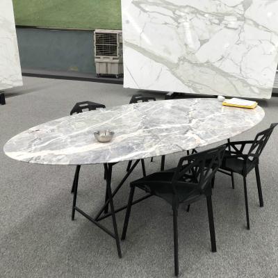 China Decoration Ect StoneMark Table Tops Indoor Outdoor Natural Italian Light Gray Marble Desk For 8 seater for sale