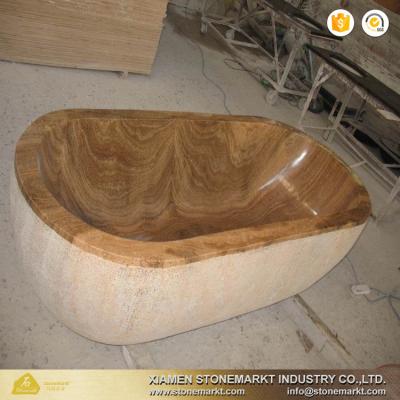 China Easy Yellow Wooden Solid Marble Bathtub for Bathroom for sale