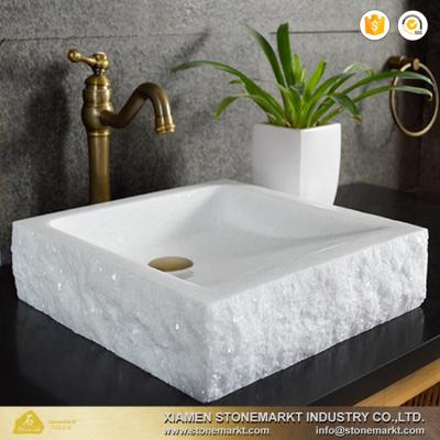 China Easy Clean White Crystal Rectangular Marble Sinks for sale