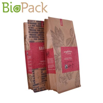 China BCB007A Brown Tote Bags Wholesale Moisture Proof Biodegradable Ziplock Bottom Coffee Paper Packaging Block Bags With Valve for sale