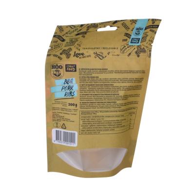 China Customized Design BIODEGRADABLE Eco Friendly Printing Biodegradable Back Up Zio Lock Kraft Paper Pork Meat Pouch Bags For Food Packaging for sale