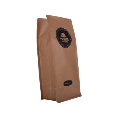 China Recycled Biodegradable Ziplock Kraft Paper Bags Engraving Materials Custom Print Cornstarch Block Bottom Pockets For Coffee Packaging With Valve for sale