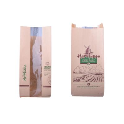 China PFB002A Recycled Materials Food Grade Kraft Paper Flour 1Kg Paper Bag Square Bottom Flour Packaging Bag With Clear Window for sale