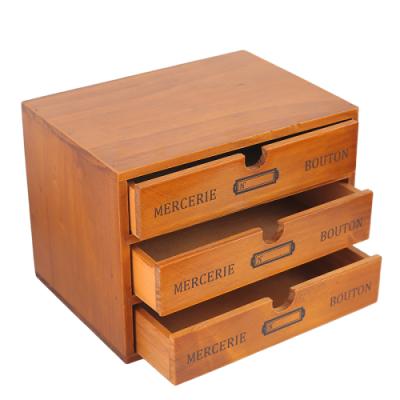 China All Vintage Style Natural Wood Crafts Desk Small Wooden Storage Box Drawers for sale