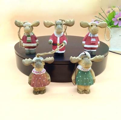 China China Vivid Wooden Deer Carving Crafts With Antler Christmas Wood Deer for sale