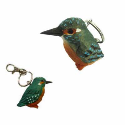 China Custom Hand Carved Wooden Bird Key Chain Kingfisher Bird Key Chain for sale