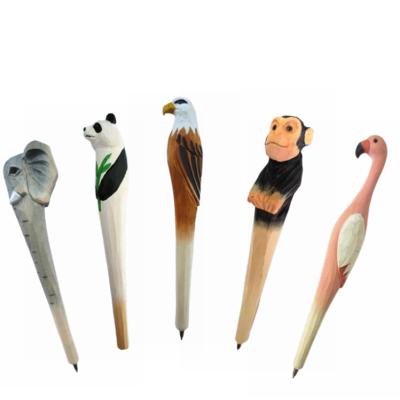 China Wholesale Promotional Nature Superior Wooden 100% Hand Carving Wooden Set Cheap Fancy Wooden Pointed Animal Pens for sale