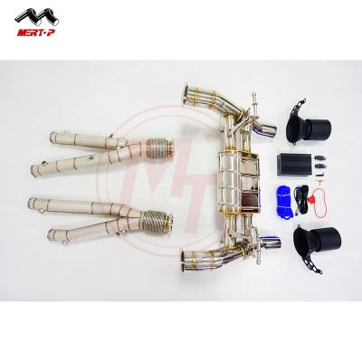 China MerTop LAMBO AVENTADOR SVJ 6.5L V12 Single Vacuum Valve Catback Exhaust Muffler + Downpipe 2018+ Heat Shield Combo for sale