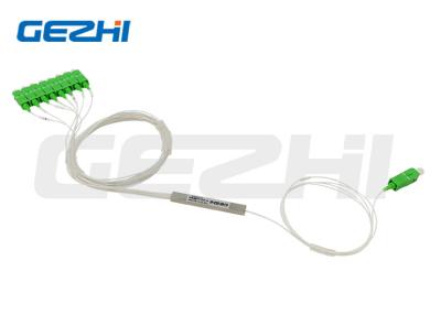 China 1x8 Fiber Optic PLC Splitter Blockness Roestvrijstalen buis G657A1 SC/APC Connector In GEPON, FTTH Te koop