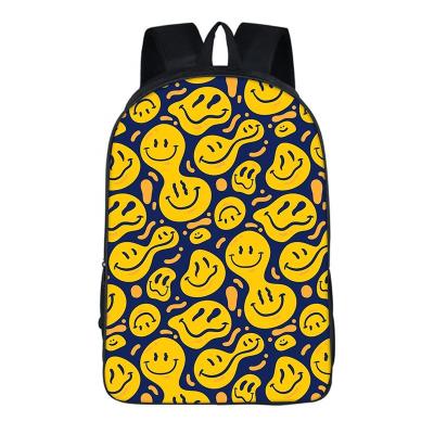 China Custom Cute Waterproof Graffiti Women Polyester Travel School Bag Teenage Girls Charms Backpack Smiley Printing School Bags Casual for sale