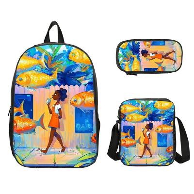 China Custom Unisex Fashion Fancy Waterproof School Bags Nylon Kids Backpack Set for sale