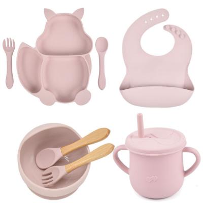 China Custom Logo Leakproof Sippy Cup Silicone Baby Bowl Bib Dish Spoon Set Custom Made BPA Free for sale