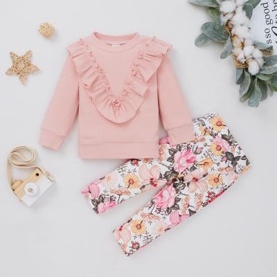 China Antibacterial Flower Newborn Infant Baby Clothes Long Sleeve Sweatshirts Tops Pants Outfits Headband 3Pcs Clothes Set for sale