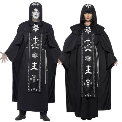 China Polyester Halloween costume for men and women couples magician long robe adult witch costume dark vampire dress for sale