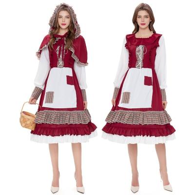 China Chiffon Ice Wrinkle Christmas Halloween Christmas Cos Costume Lolita Dress Courtyard Farmhouse Maid Red Pastoral Dress Small for sale