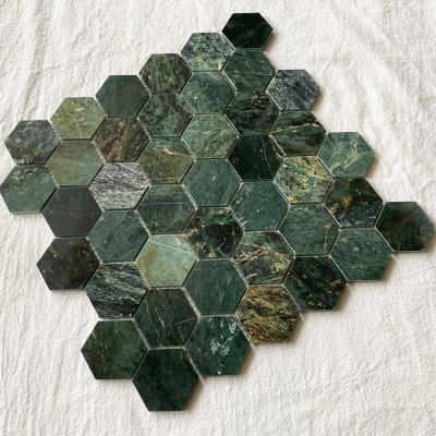 China Modern Factory Wholesale irregular Hexagon stone mosaic tiles green color for bathroom porcelain mosaic tile for sale