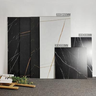 China Modern matt finish glazed black and gold porcelain tiles 600x1200 non slip floor tiles white ceramic floor tile for sale