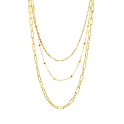 China Simple Design High Quality 18K Gold Plated Chain Necklace Stainless Steel Titanium Steel Multilayer Necklace For Women for sale