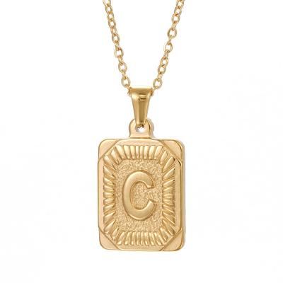 China 18k Gold Personality Initial Letter Charm Wholesale Square Necklace Simple High Quality Fashion Letter Pendant for sale