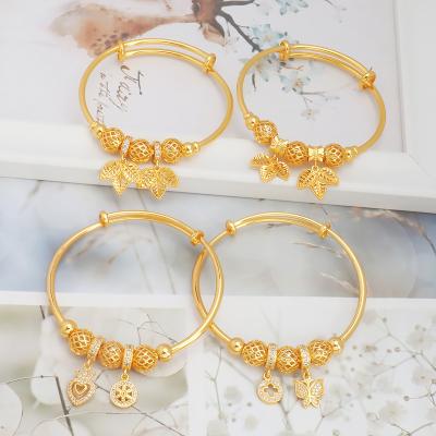 China High Quality Women's Wholesale Girls Design Bracelets Bangles 24K Brass Gold Plated Bangles For Women Jewelry for sale