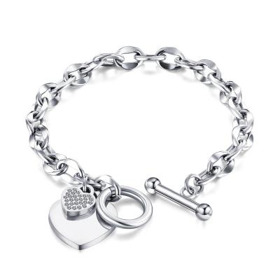 China High Quality Gold Heart Charm Bracelet Stainless Steel Zircon Heart Titanium Steel Bracelet With Ot Buckle for sale