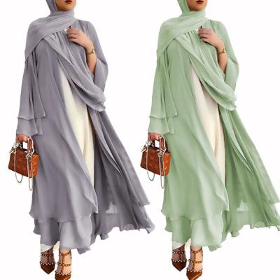 China New Modest Fashion Abaya Polyester Kimono Dubai Islamic Clothing Layered Long Sleeve Cardigan Open Muslim Dress Wholesale Women for sale