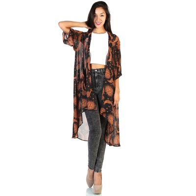 China Floral Print Vacation Cardigan Chiffon Casual Plus Size Blouse Women Sunscreen Long Cover Up for sale