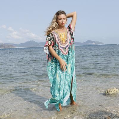 China Breathable Print Beach Maxi Dresses For Women Elegant Bohemia Beach Summer Blouses Swimwear for sale