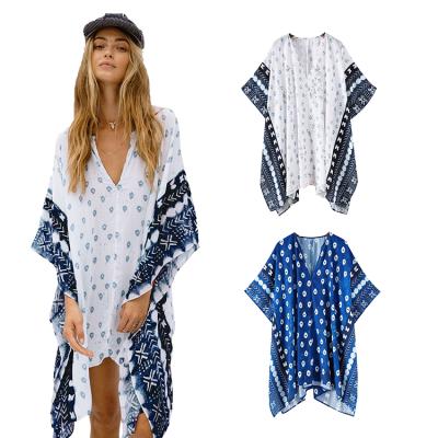 China Breathable Bohemia V-Neckline Loose Patchwork Ladies Blouse Ethnic Casual Swimwear Cover Up for sale