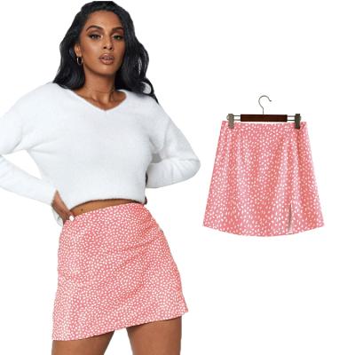 China Breathable Soft Pink Skirts Womens Short High Waist Hip-wrapped Print A-Line Girls Skirts for sale