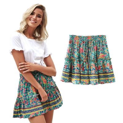 China Breathable High Waist Ruffled Skirt Floral Print Beach Boho Mini Women Skirts 2021 for sale