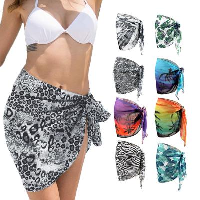 China Floral Print Mini Split Women Skirts Holiday Leopard Print Chiffon Swimsuit Beachwear Cardigan for sale