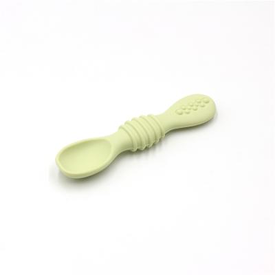 China Food Grade Early Stage Baby Self Stocked Feeding Toddler Shaping Soft Spoon BPA Free Silicone Baby Spoon for sale