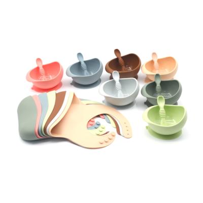 China Stocked Baby Feeding Spoon Set BPA Free Silicone Food Grade Bib Bowl Baby Feeding Spoon Set for sale