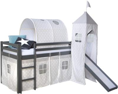 China Modern Hot Sale Solid Pine Wood Toddler Castle Bunk Bed With Fabric Tent Tunnel Tower for sale