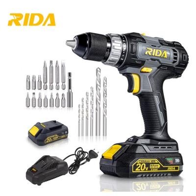 China LED Work Light RIDA cordless power drill Screwdriver Drill Machine 20V Battery operated hand drill for sale