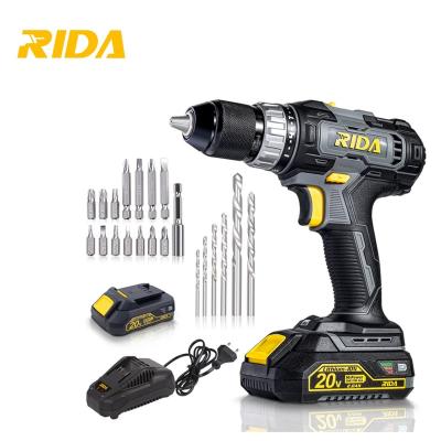 China LED Work Light RIDA Amazon Best Selling 20V Cordless Power drill taladro inalambrico with Lithium Rechargeable battery for sale