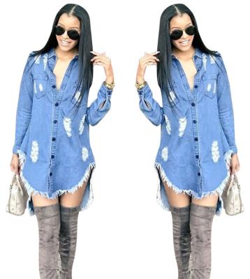 China New 2020 Blue Long Sleeve V-Neck Tassel Lapel Fashion Breathable Casual Denim Jacket Ladies Long for sale