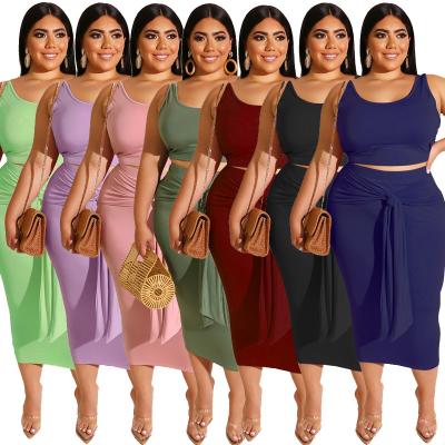 China Anti-static summer 5xl plus size sexy fashion tight strap dress buttocks casual suit for women plus size 2020 sets of 2 pieces for sale