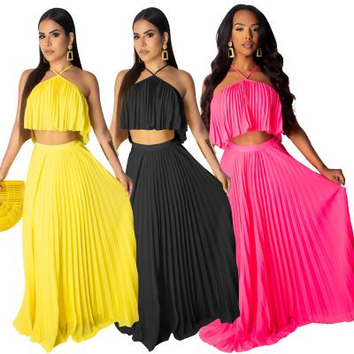 China Temperament Chiffon Pleated Dresses Breathable Hot Selling Two Piece Prom Dresses Women for sale