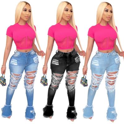 China New Fashion Women's Viable Custom Denim Jeans Flare Comfy Stretch Ripped Jeans Skinny Women Plus Size Pants And Jeans for sale