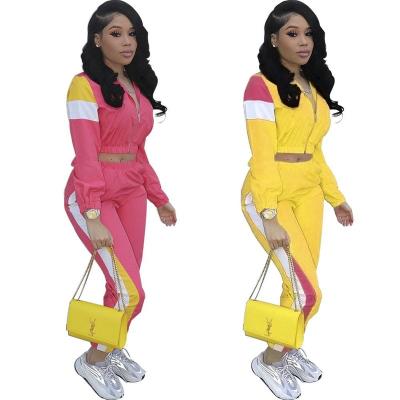 China New anti-static in stock hot-selling multi-color splicing two color fashion casual girls' two-piece overalls sports for sale