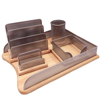 China Modern Metal Desk Organizer 5 PCS Black Iron Metal Office Stationery Set for sale