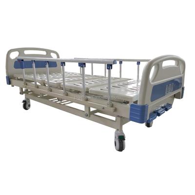 China Cheap Price Medical Metal 3 Function Adjustable Manual Hospital Bed With Three Cranks For Sale for sale