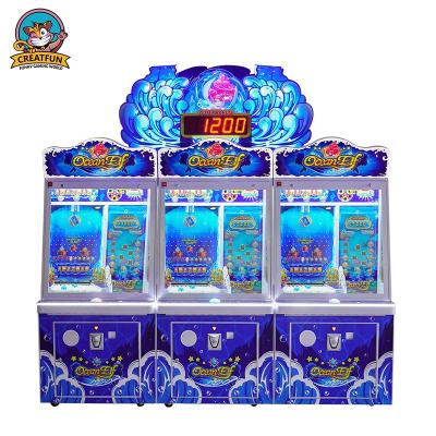 China Wooden case+glass+acrylic New Arrival Ocean Elf Coin Pusher Arcade Game Redemption Ticket Game Machine for sale